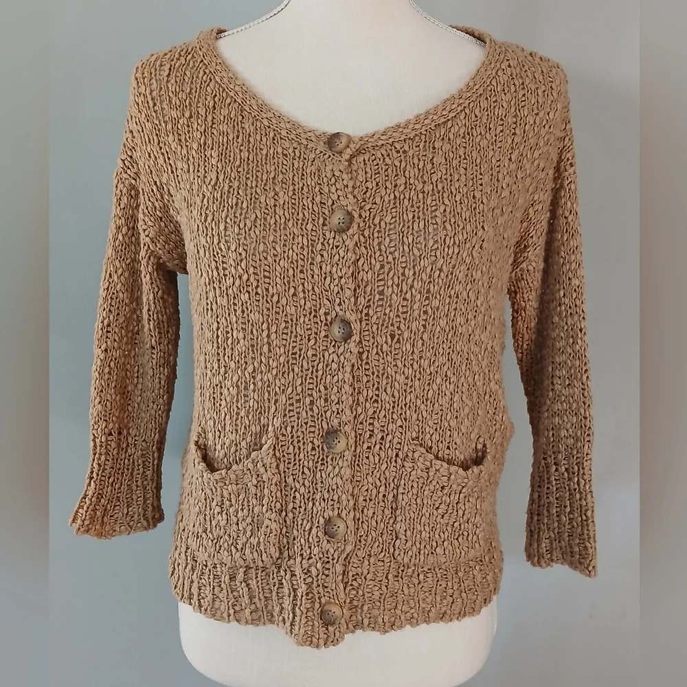 Zara Knit Button Front Tan Cardigan Sweater - Picture 3 of 9